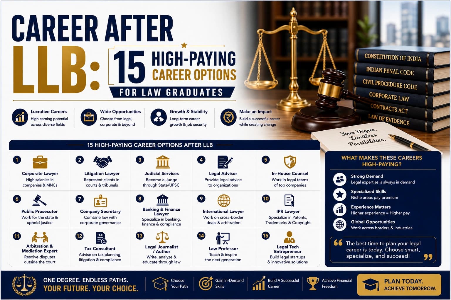 Career After LLB: 15 High-Paying Career Options for Law Graduates